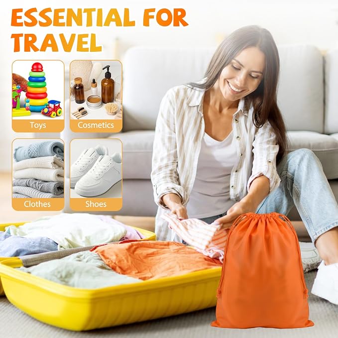 Shoe Bags for Travel, 15.7" x 11.8" Travel Shoe Bags for Packing, Large Waterproof Portable Drawstring Travel Shoe Storage Bag Travel Essentials Women for and Men (Orange & Black & Pink & Blue) - Image 5