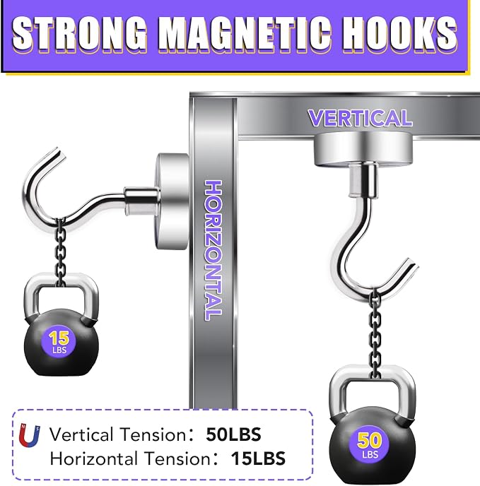 Magnetic Hooks for Cruise Cabins, 50LBS+, 25 Pack, Silver | Cruise Essentials 2026, Heavy Duty Magnets Hooks for Refrigerator, Storage, Grill, Hanging and Kitchen - Image 3