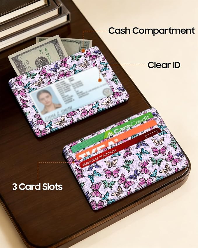 FINTIE Slim Minimalist Front Pocket Wallet RFID Blocking Credit Card Holder | Card Cases with ID Window for Men Women, butterfly - Image 4
