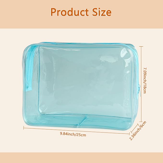 Waterproof PVC Makeup Bag - Leakproof Cosmetic Organizer for Travel Toiletry Storage 9.84×7.09×2.36 Inch for Women & Men (Sky Blue) - Image 2