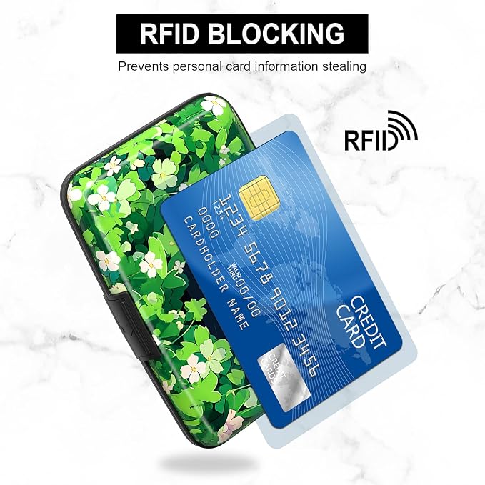 Card Holder Credit Cards Holder for Women RFID wallet women Business Card Holder Wallet Mini Aluminum Card Wallet RFID Blocking Slim Metal Hard Card for Women, Flower Cat - Image 3