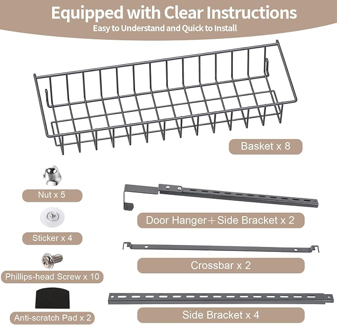 ElegantArray 8-Tier Pantry Door Organizer, Deep Gray | Over The Door, Hanging Spice Rack Shelves, Home Office Laundry Room Bathroom & Kitchen, Rack and Storage - Image 8