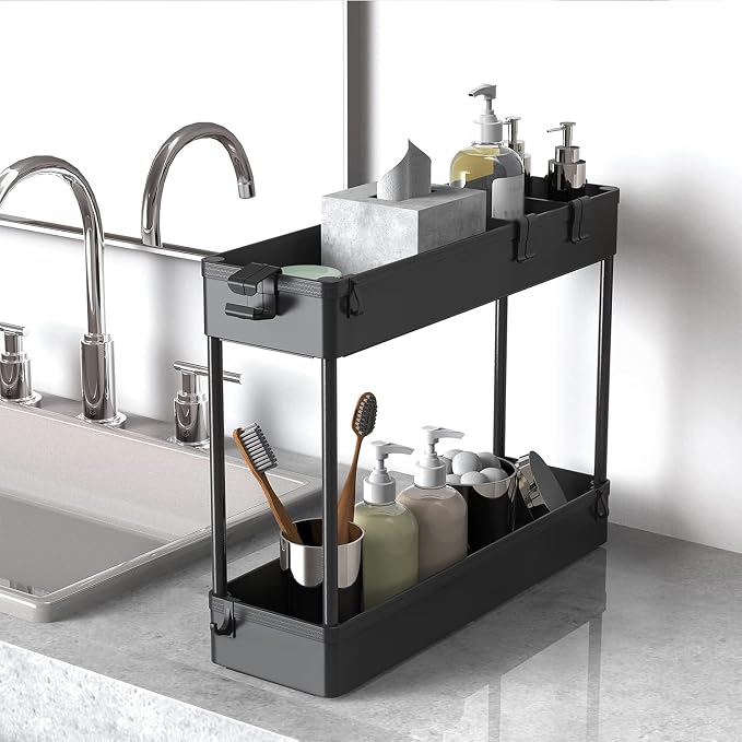 2-piece Set Slim Storage Cart 3 Tier,Bathroom Organizer Rolling Utility,Mobile Shelving Unit Slide Out for Office, Kitchen, Laundry Room & Narrow Places - Image 4