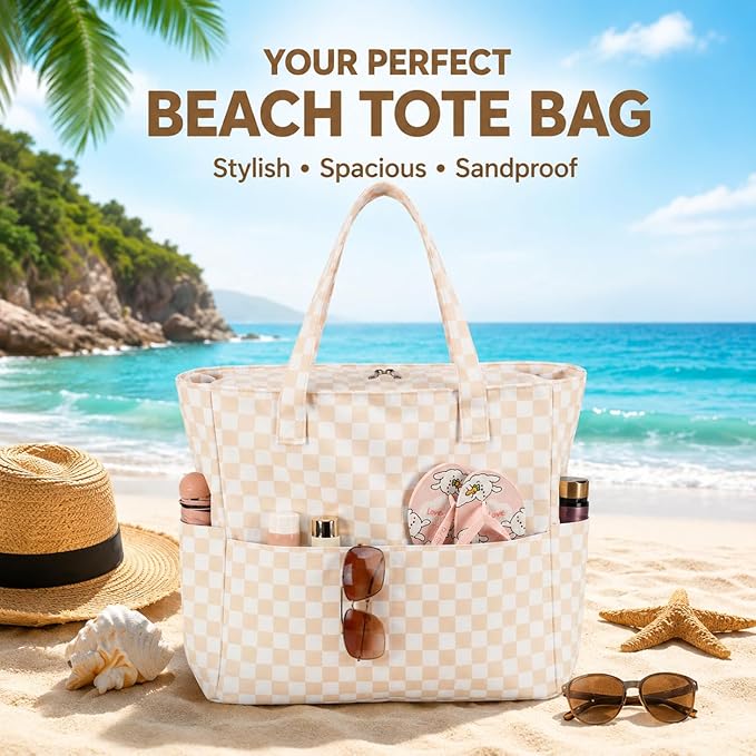 LEDAOU Beach Bag Waterproof Sandproof Women Beach Tote Pool Bag with Zipper for Swim Gym Grocery Travel with Wet Pocket | Sandproof - Image 2