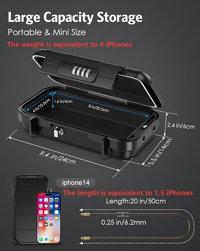 AMIR Portable Safe Box, Combination Security Case LockBox with Code, Waterproof Anti-Theft Mini Travel Safe Box with Removable Chain, Portable Lock Box for Home, Office, Christmas - Image 6