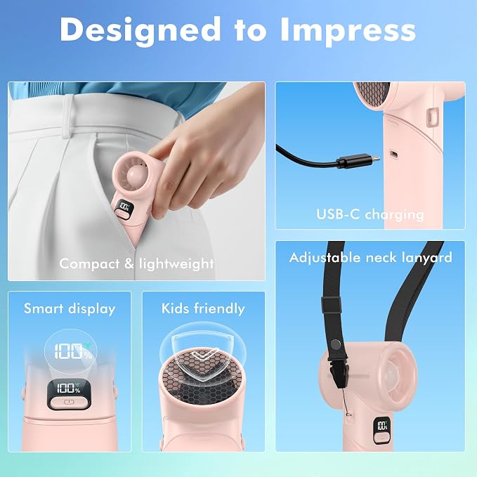 AMACOOL Portable Handheld Turbo Fan丨5 Speed Foldable Hand Fans丨Max 20 Hours Runtime丨Rechargeable Mini Pocket Cooling Fan for Travel, Outdoor Activities, Gifts for Women - Image 7