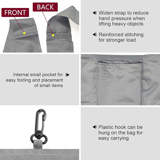 HOLYLUCK Reusable Grocery Bags,Heavy Duty Foldable Shopping Tote Bag (Extra Large, 3 Large Grey) - Image 3