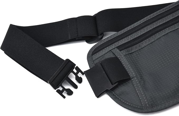 RFID Blocking Money Belt for Men Women, Slim Fanny Pack for Travel，Running,Conceal Waist Wallet for Passport Holder,Phone,Cash(Black Dark Grey) - Image 3