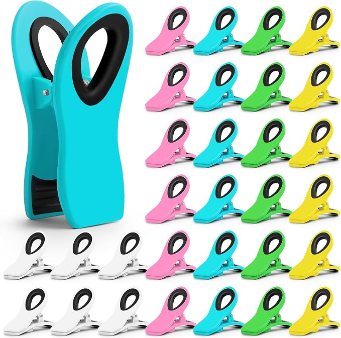 JETMORE 30 Pack Chip Clips Magnetic, Multicolor Food Clips for Bags, Office | Bulk color assortment supports home, office and events, bag clips close snacks, while magnetic chip clips keep notes visible by Jetmore