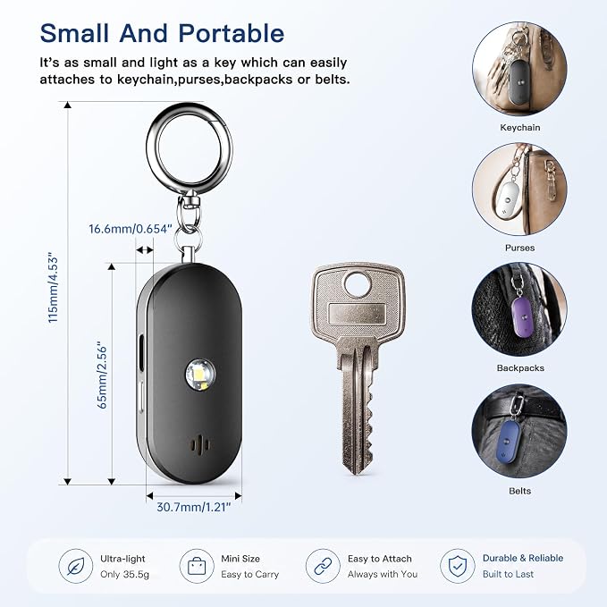 Personal Safety Alarm for Women, 130dB Rechargeable Keychain Alarm with Bluetooth SOS Alerts, Dual Speakers, Strobe Light, Low Battery Reminder, USB-C Emergency Siren for Travel (Black) - Image 8