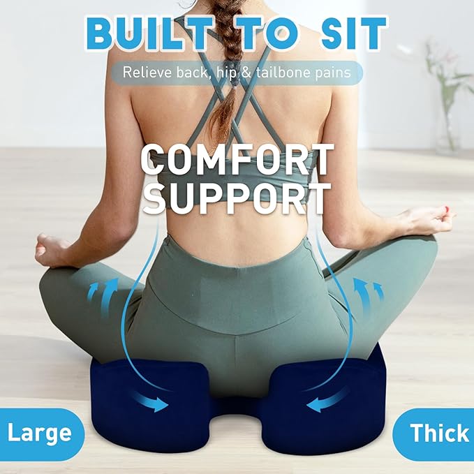 BlissTrends Extra Thick Seat Cushion for Office Chair & Car Seat, Blue | Tailbone & Sciatica Relief, Ergonomic Support, High-Density Memory Foam, Comfort for Extended Sitting - Image 6