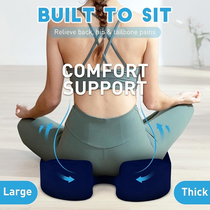 BlissTrends Memory Foam Seat Cushion for Office Chair & Car Seat, Blue | 4.7in Ergonomic Tailbone & Sciatica Support with Removable Velvet Cover for Pressure Relief and Long Sitting Comfort - Image 6
