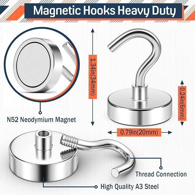 FINDMAG 20 Pack Magnet Hooks, 50LB+ Magnet Hooks Heavy Duty | Neodymium Strong Magnetic Hooks for Cruise Cabins, Fridge, Kitchen, Grills, Home, Tool, Cruise Ship Cabin Essentials, Silver - Image 7