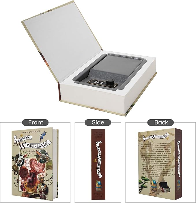 Real Paper Transfer Book Safe, Hollow with Secret Hidden Compartment, Combination Lock, 8.7"×6"×2" (Alice-Combination) - Image 3