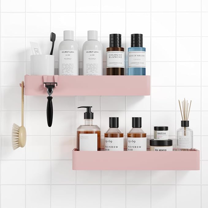 Kitsure Shower Caddy Adhesive, Stylish Shower Organizer, XX-Large, Pink | 2 Pack Shower Shelf for Inside Shower, 100% Rustproof Metal Shelves, No-Drill Bathroom Organizers and Storage by Kitsure
