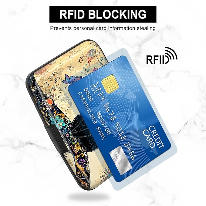 Credit Card Holder, Mini Aluminum Card Wallet RFID Blocking Slim Metal Hard Card Case for Women Men, Cat on Branch - Image 3