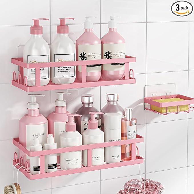 Youvip Shower Caddy, Pink, Adhesive No Drill Bathroom Organizer | Large Capacity, Rustproof Shelves, For Inside Shower, Bathroom Organizers and Storage by YOUVIP