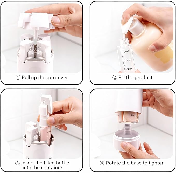 4 in 1 Travel Dispenser Bottle, Refillable Leak Proof Travel Size Bottles for Toiletries, Shampoo, Body Wash, Lotion, Conditioner (Light Green, 16.5cmx5.5cm, 30ml x 4, Plastic) - Image 6