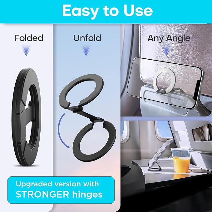 Mini Universal in Flight Airplane Phone Holder, Travel Essentials, Black | Super Compact, Airplane Travel Essentials, Compatible with MagSafe, Upgraded Version with Stronger Hinges - Image 6
