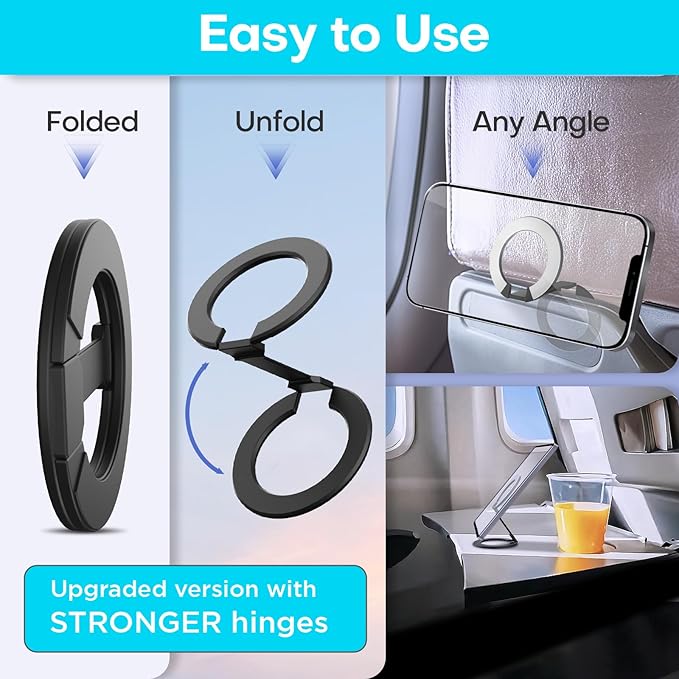 Mini 2-Pack Airplane Phone Holder, Must-Have Plane Phone Mount, Black | Super Compact, Airplane Travel Essentials, Compatible with MagSafe, Upgraded Version with Stronger Hinges - Image 6