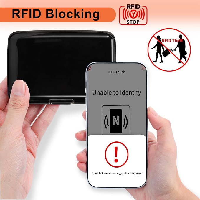 Mayski Credit Card Holder for Women RFID Blocking Wallet, Black | Card Wallets for Women Small Mini Business Metal Accordion Aluminum Alloy Hard Case for Men - Image 2