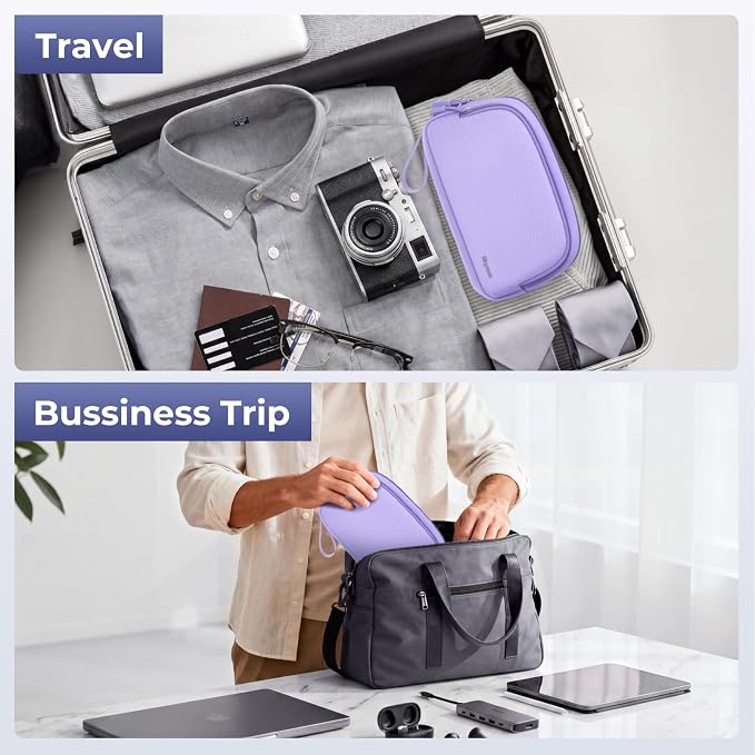 Skycase Travel Cable Organizer - Lightweight Water Resistant Dual-Layer Tech Pouch with Wrist Strap 9 Compartments Electronic Organizer Travel Case for Charger Cord Hard Drive,Large,Purple - Image 8