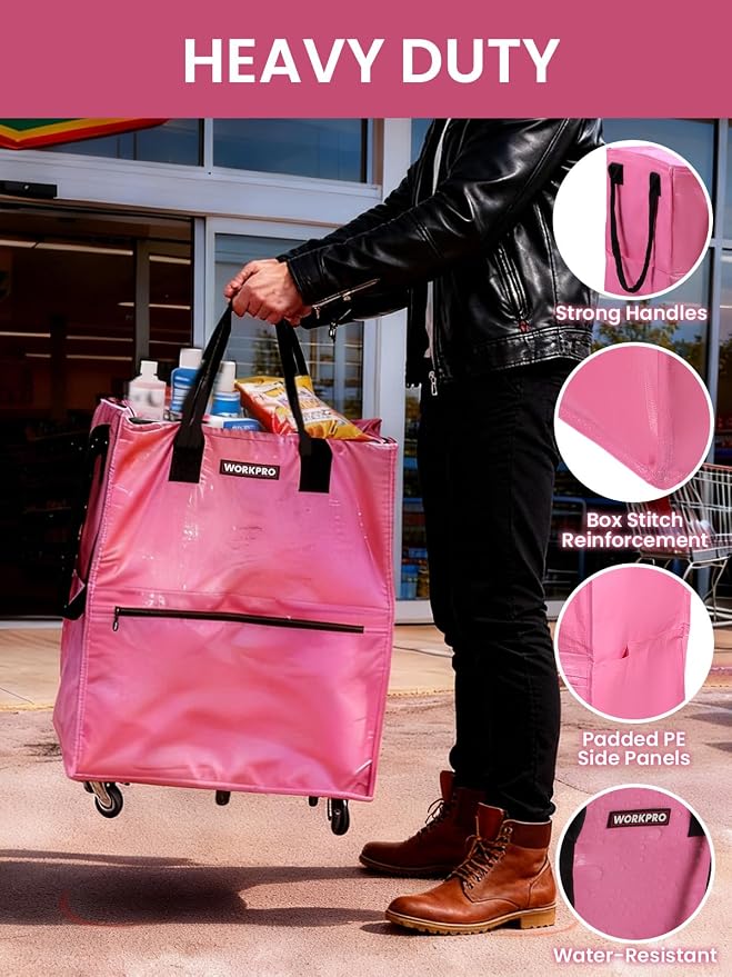 WORKPRO Large Rolling Grocery Bag, 36-Gallon Rolling Tote with 5 Wheels | Reusable Grocery Bag on Wheels, Holds Up to 110 lbs, Heavy Duty Rolling Tote for Groceries, Laundry, Moving & Storage - Image 4