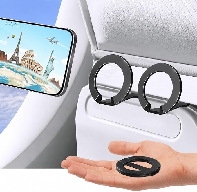 Mini 2-Pack Airplane Phone Holder, Must-Have Plane Phone Mount, Black | Super Compact, Airplane Travel Essentials, Compatible with MagSafe, Upgraded Version with Stronger Hinges by MCCHJoy