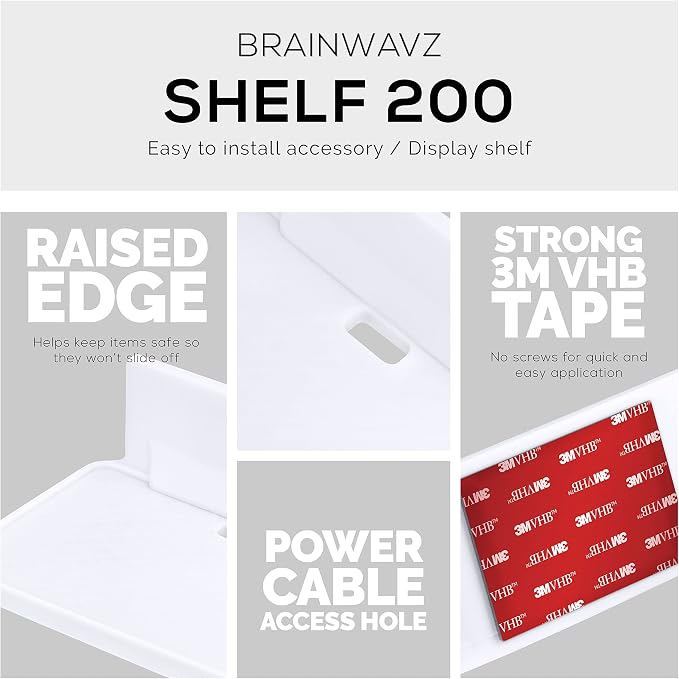 BRAINWAVZ 6.7" Adhesive Floating Wall Shelf for Small Speakers, Deco, Plants, Baby Monitors, Toys, Bathroom, Kitchen & More, Easy to Install, No Screws & Mess, 6.7” x 4.1 (SHELF200-White) - Image 5