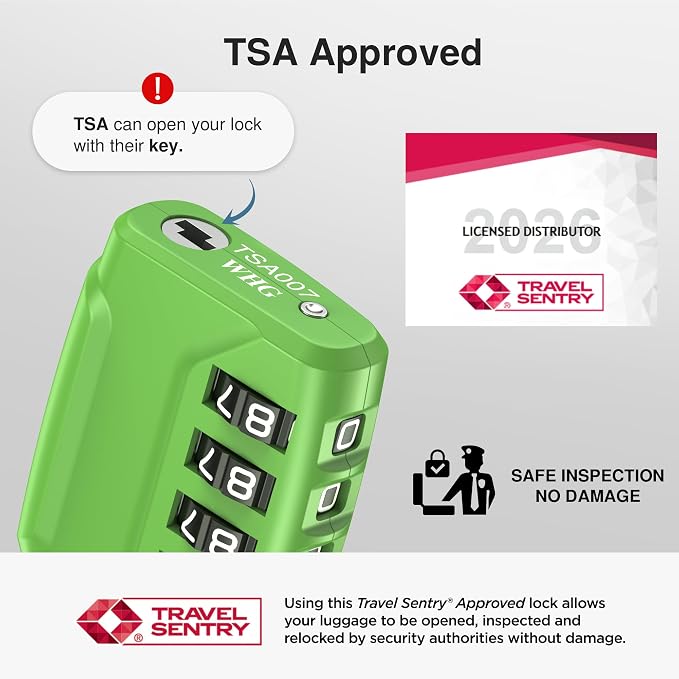 Puroma 2 TSA Approved Luggage Locks 4 Digit Code Cable Lock Basic Green | Resettable, Flexible Cable, Zipper holes, Zinc Alloy, Bright Color, Large White Numbers, Suitcase Train Travel, laptop bag - Image 2