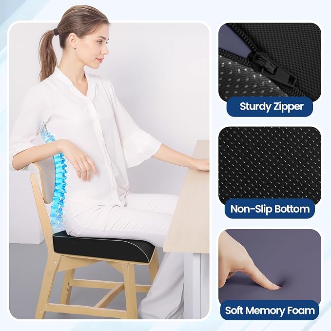 SweetSlubr Seat Cushion, Chair Pad, Memory Foam Tailbone Pain Relief | Office Chair Cushion for Tailbone Pain Relief, Non-Slip Cover, Soft Support for Office Chair, Car Seat,X-Large/Black - Image 3