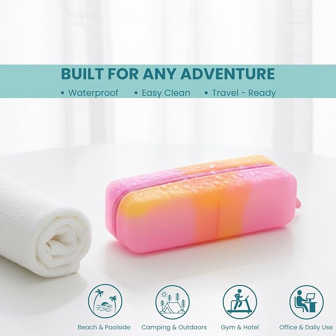 Cotton Pad Swab Travel Case, 2-in-1 Waterproof Organizer (Peach Sunrise) - Image 3
