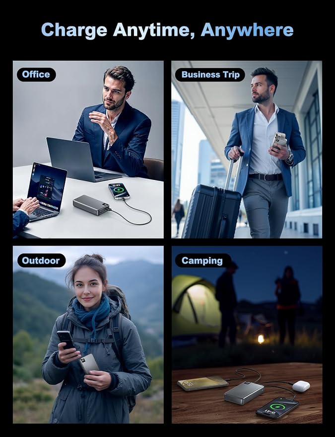 Portable Charger 56800mAh, 22.5W Fast Charging Power Bank with LED Display | Portable Phone Charger for Camping Travel Essential Compatible with iPhone 17/16/15/14/13 Series, Samsung, Google,iPad-Gray - Image 7