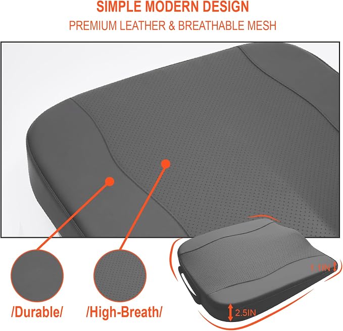 Lofty Aim Car Seat Cushion, Memory Foam Car Seat Cushions for Long Driving | Driver Seat Cushion Adds Height, Auto Seat Pillow for Sciatica Pain Relief, Butt Cushion for Car, Truck, PU Leather Gray - Image 8