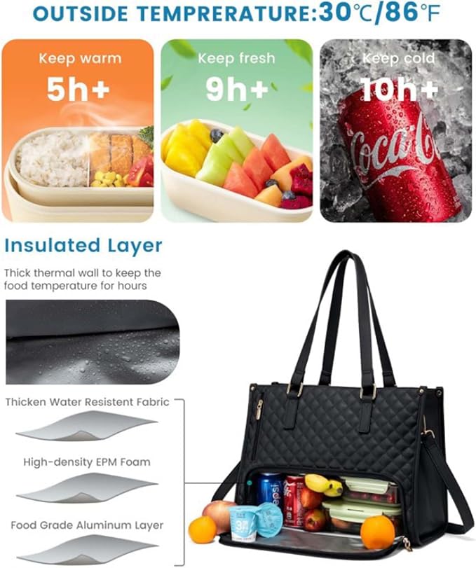 2 in 1 Tote Bag Lunch Bag Combo,Lunch Tote Bag for Women, Large Convertible Laptop Work Handbag for Women (Khaki) - Image 7