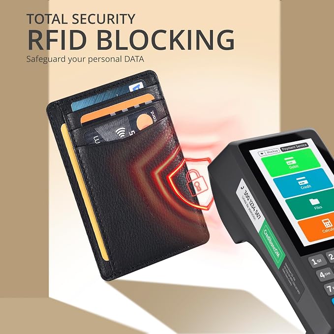 Slim Minimalist RFID Leather Wallet, Front Pocket Card Holder, Nappa Black - Image 5