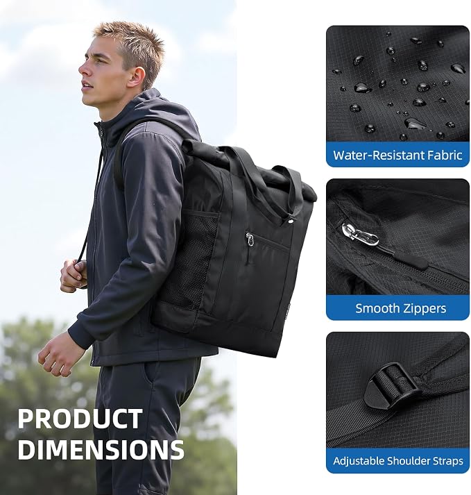 Foldable Convertible Tote Backpack Lightweight Versatile Nylon Daypack for Women Men Work Leisure Travel,Black - Image 9