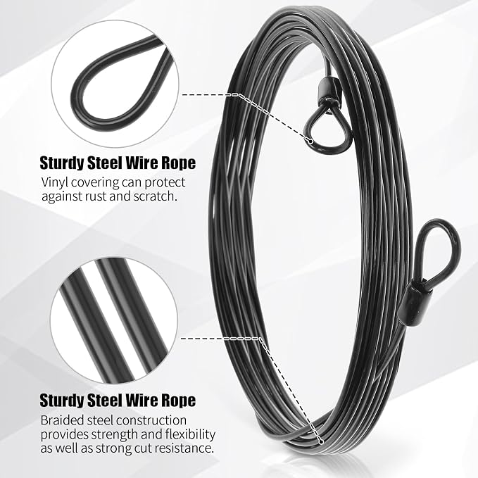 12 Pack Security Cable Luggage Lock with Loops 15 ft 3mm Braided Steel Coated Bike Cable Wire Double Loop Anti Theft Safety for U Lock, Padlock and Disc(Black) - Image 2
