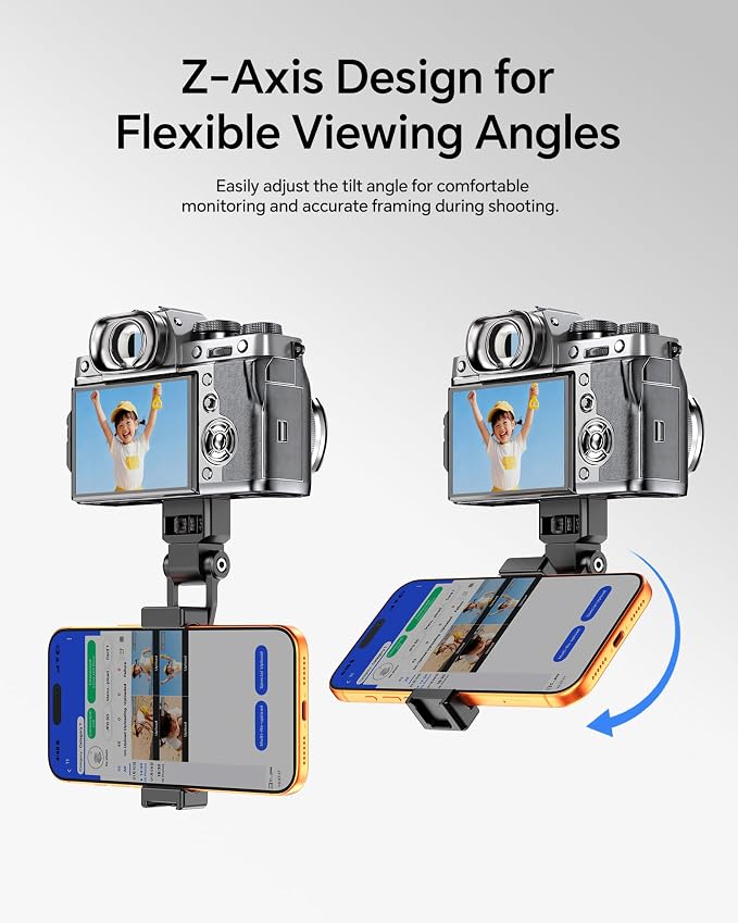 Metal Phone Tripod Mount with 1/4"-20 Male Screw, Camera Cage Phone Clamp, 360° Rotation 180° Tilt Smartphone Holder with Side Cold Shoe for iPhone 17 16 15, Samsung S25 S24,Magic Arm,Super Crab Clamp - Image 2