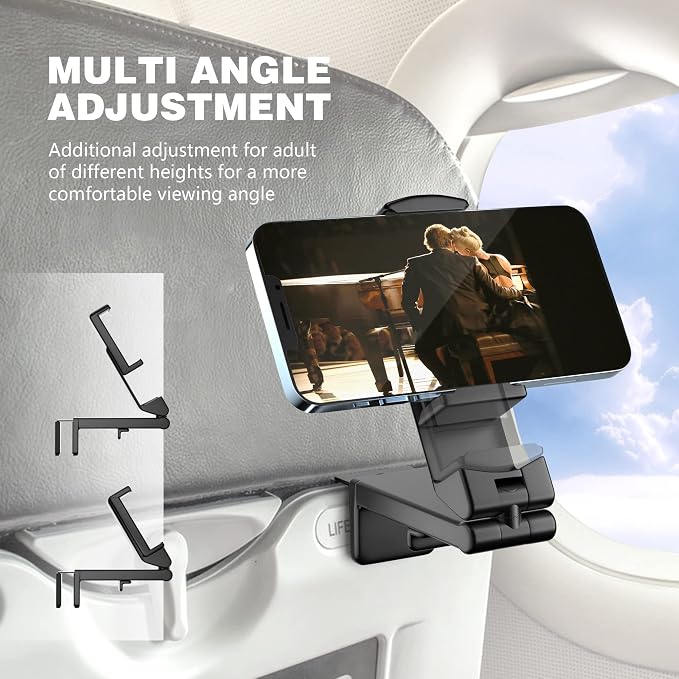Perilogics Airplane Phone Holder Mount Universal in Flight Hands Free Viewing with Multi-Directional Dual 360 Degree Rotation (Black/Black) - Image 8