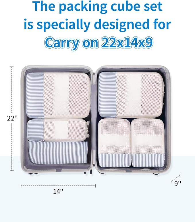 Narwey 6 Set Compression Packing Cubes for Travel Women Men, Travel Cubes for Carry On Suitcase, Durable Compression Luggage Organizer Bags - Image 2