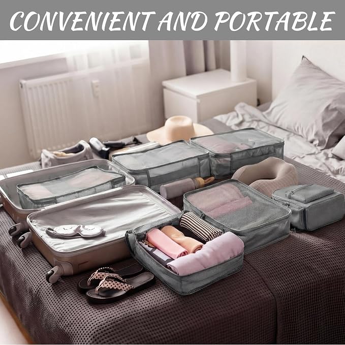 Silkfly 4 Pcs XL Packing Cube for Travel Luggage,Simple,Gray | 17.7 x 13 x 4.7, Same Size, Gray Suitcase Storage Organizer Set, Reusable Mesh Clothes Cube for Hiking Camp Family Accessory - Image 3