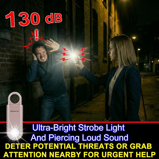 130dB Personal Safety Alarm Ultra Bright Strobe Light Loud Sound Keychain Siren with Carabiner for Women, School Children, Night Runners. Hiking Alarm Bear Deterrent. SOS Emergency Alerts. Hot Pink - Image 3