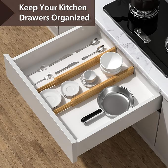 4 PCS Drawer Divider, 17"-22" Adjustable Bamboo Drawer Dividers Organizers, Expandable Separators for Kitchen, Clothes, Dressers, Home, Office - Image 4