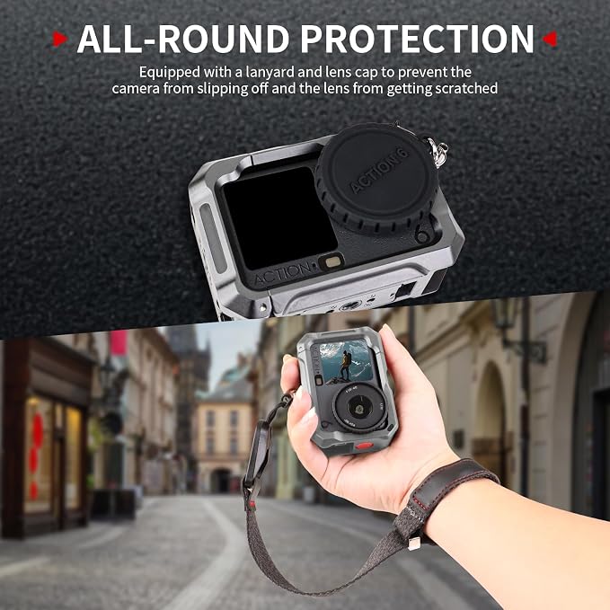 Cage for DJI Osmo Action 6 (Advanced Edition),Aluminum Alloy Camera Cage with Cold Shoe, Wrist Strap, Lens Cover, Protective Frame with 1/4"-20 Locating Holes, Action 6 Accessories(Gray) - Image 3