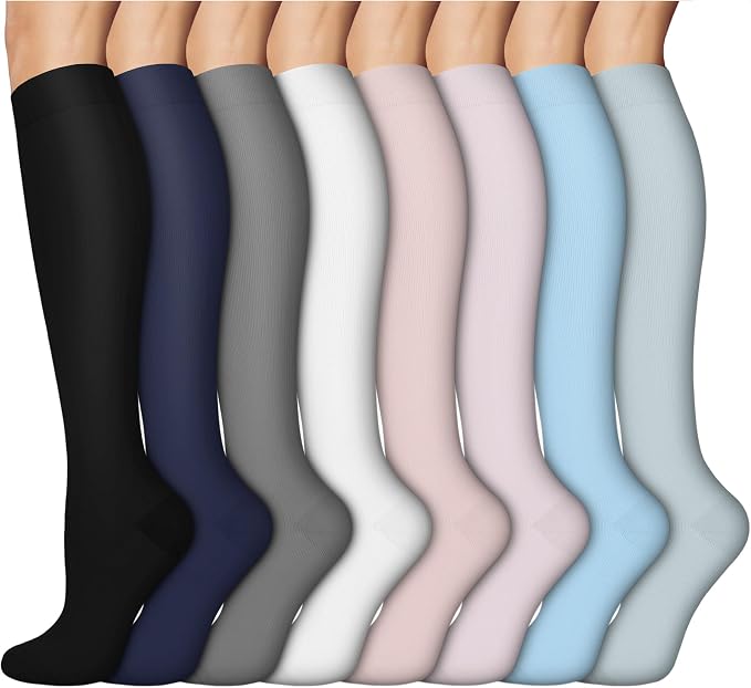 8 Pairs Compression Socks Women Men 15-20mmHg Knee High Support Circulation | Copper Nylon Graduated Stockings,Leg Fatigue, Nurses, Pregnancy, Running, Travel, Flight, Athletic, Medical by ACTINPUT