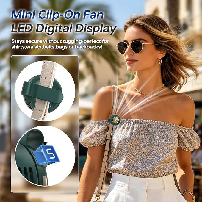 Portable Bladeless Clip-On Mini Fan, 5-Speed 360° Rotatable Personal Fan with LED Display, Type-C Rechargeable Wearable Fan for Travel Outdoor Office Commute Gifts - Image 3