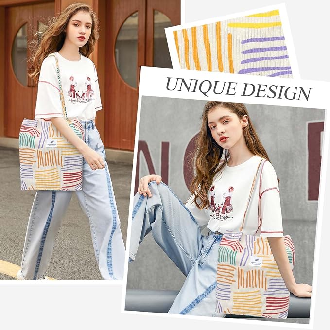 LHMTQVK Corduroy Tote Bags for Women, Large Capacity Tote Purse Reusable Grocery Shoulder Bag with Inner Pockets - Image 2