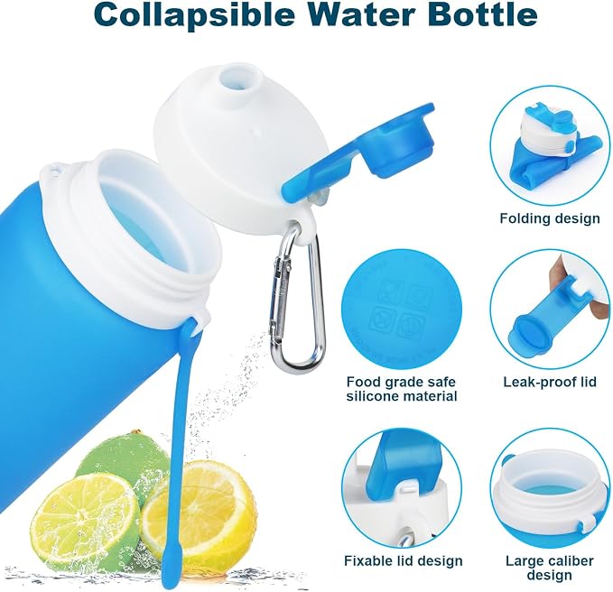PLTCAT Collapsible Water Bottle, 19oz Foldable Bottle BPA Free Reusable Lightweight Leak-Proof Travel Silicone Water Bottle for Travel, Gym, Hiking, Office, Camping - Image 2