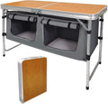 Folding Camping Table with Storage Lightweight Camp Tables Portable Indoor/Outdoor Collapsible Table Height Adjustable Camp Kitchen Perfect for Picnic, Beach, Travel, Tailgating, Backyards, BBQ, Party by HYMnature